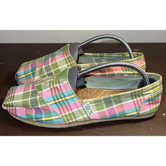BOBS Skechers Shoes Womens 7 Pink Stripes Slip On Espadrille Flats Casual 33594 - Picture 1 of 5